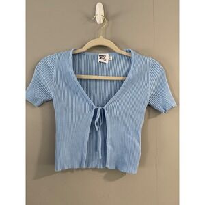 Princess Polly Tie‎ Front Top Womens XS/S Baby Blue Ribbed Knit Cardigan